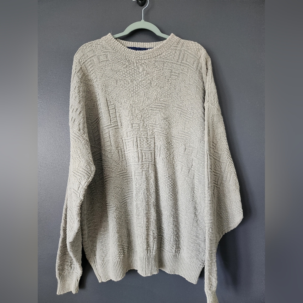 Vintage John Weitz XXL Cotton Hand Framed 3D Knit Sage Green Sweater Men's